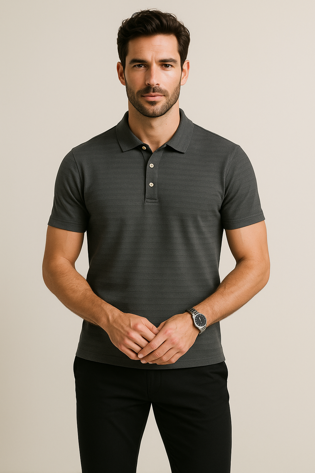 Playeras Polo Para Hombre Dobby Manga Corta A55309 Negro