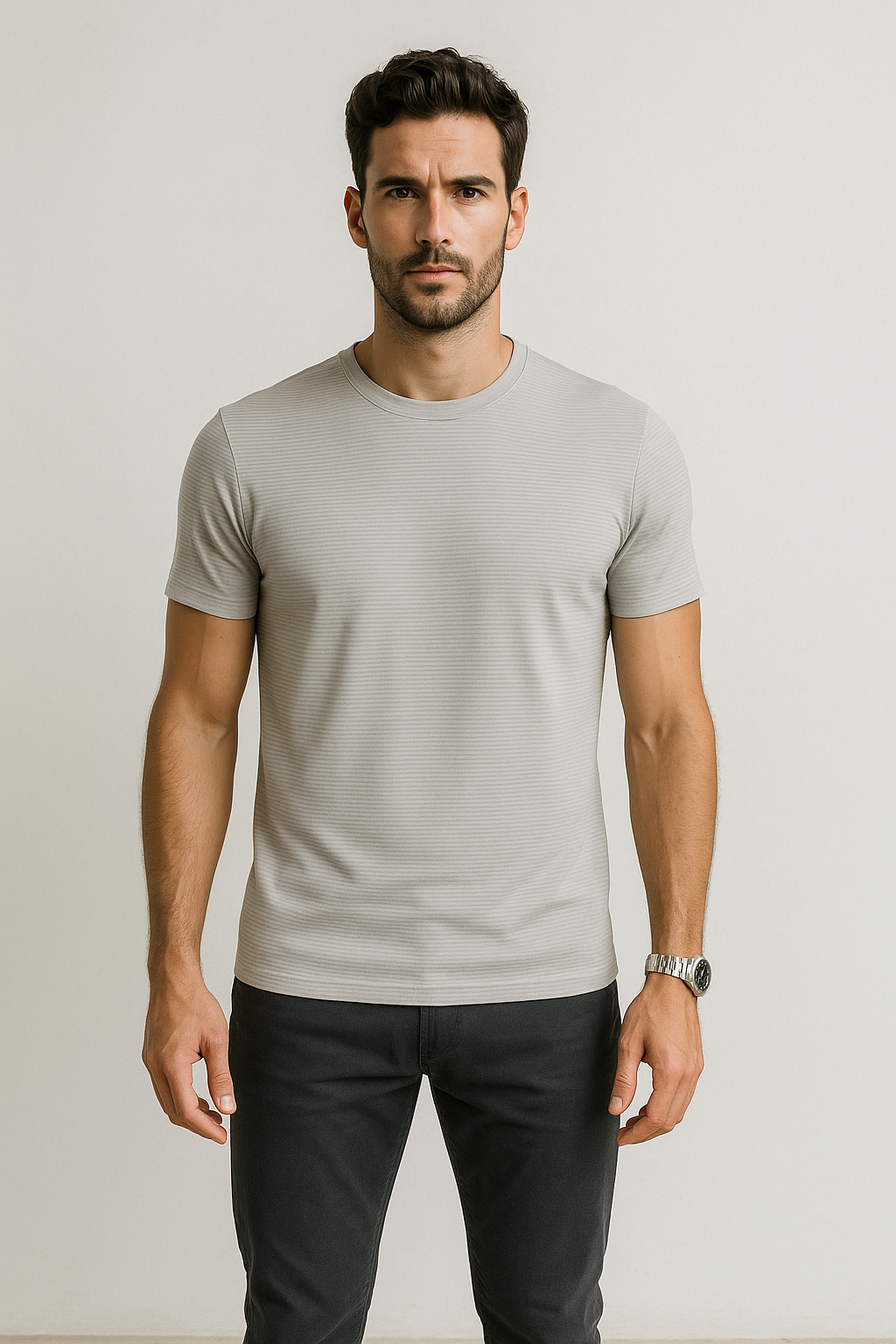 Playeras Para Hombre Con Bordones A55307 Gris