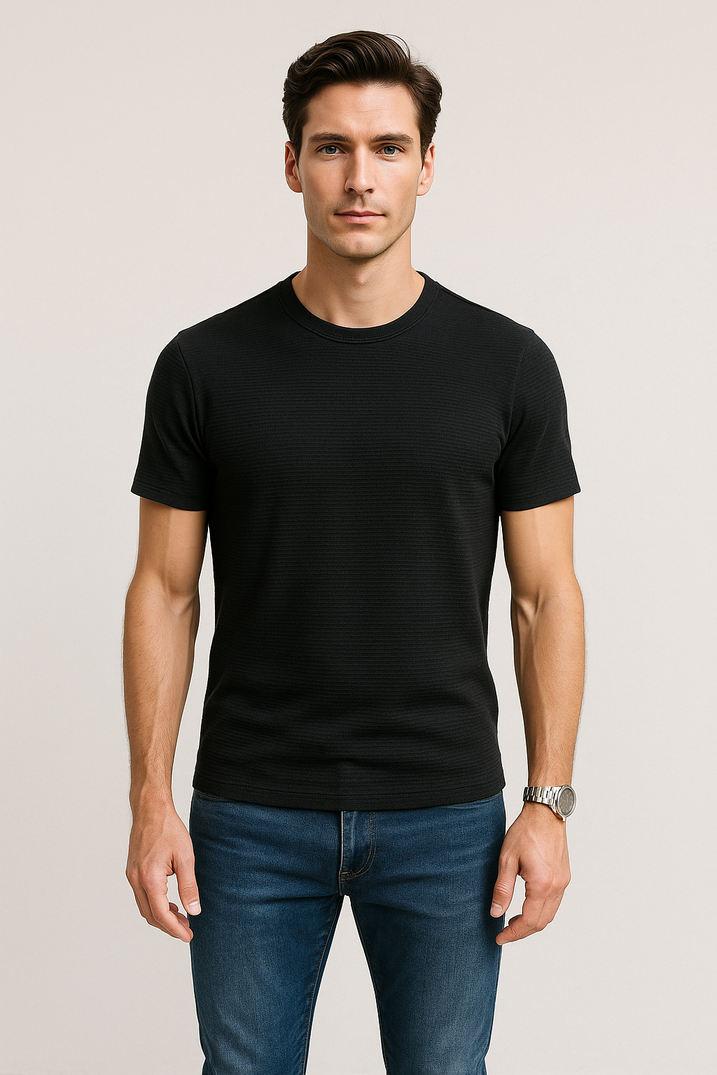 Playeras Para Hombre Manga Corta Textura A55304 Negro