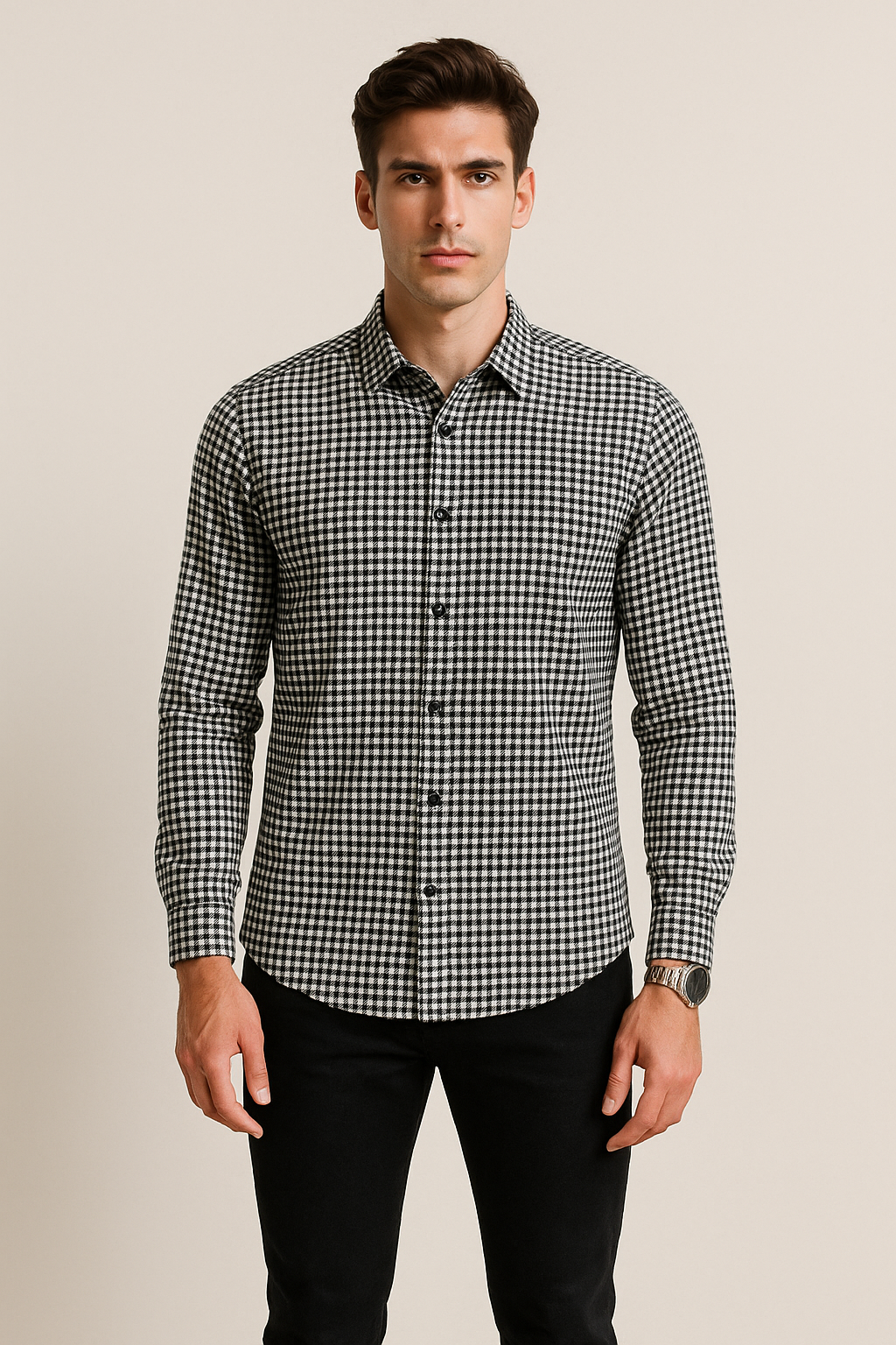 Camisas Para Hombre Corrugada Microcuadros B55310 Beige