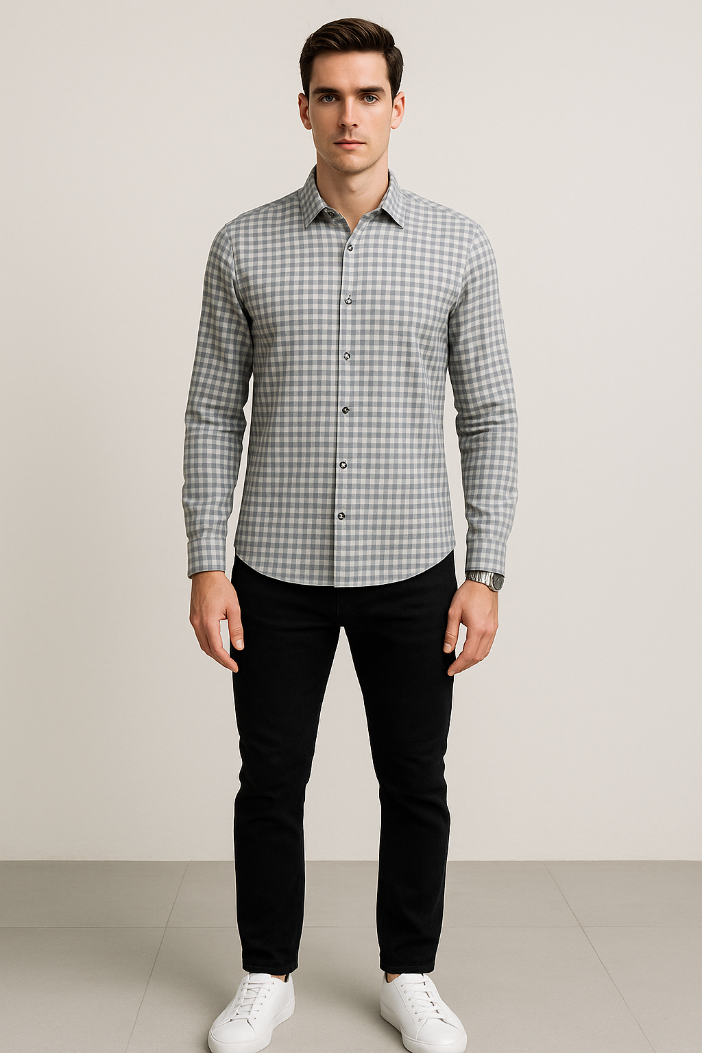 Camisas Para Hombre Corrugada Microcuadros B55310 Gris