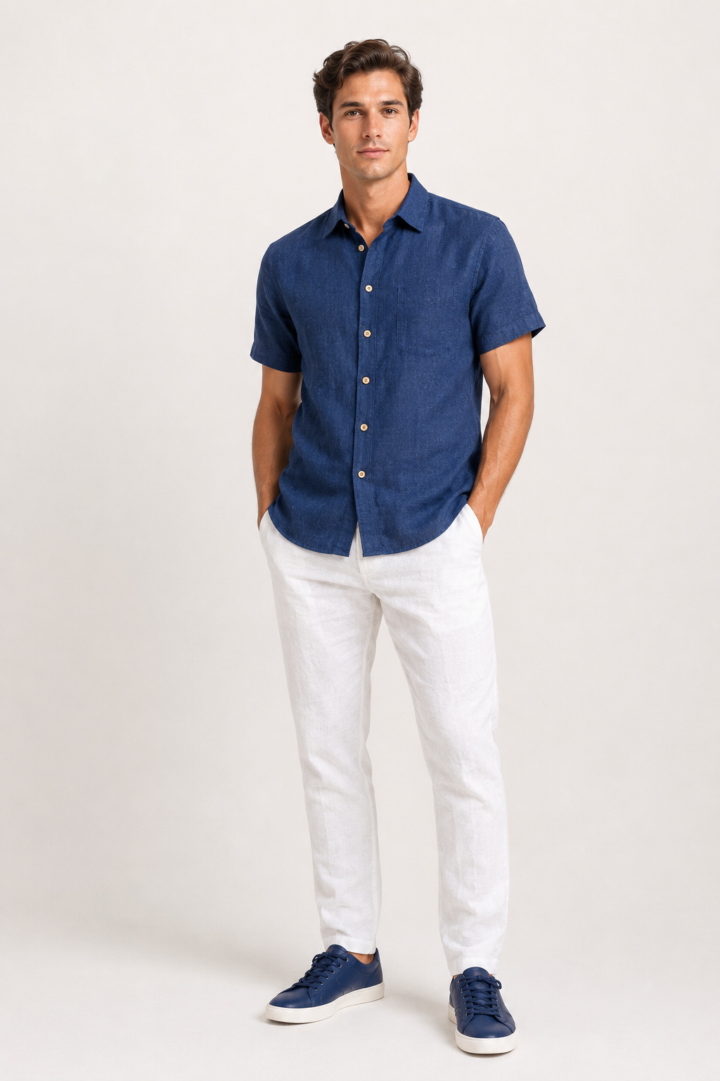Camisas Para Hombre Manga Corta Albatros Tipo Lino Semi Recta B61561 Indigo
