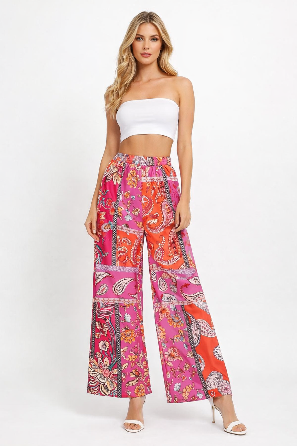 Pantalones Para Mujer Satinado Paisley W61103 Rosa