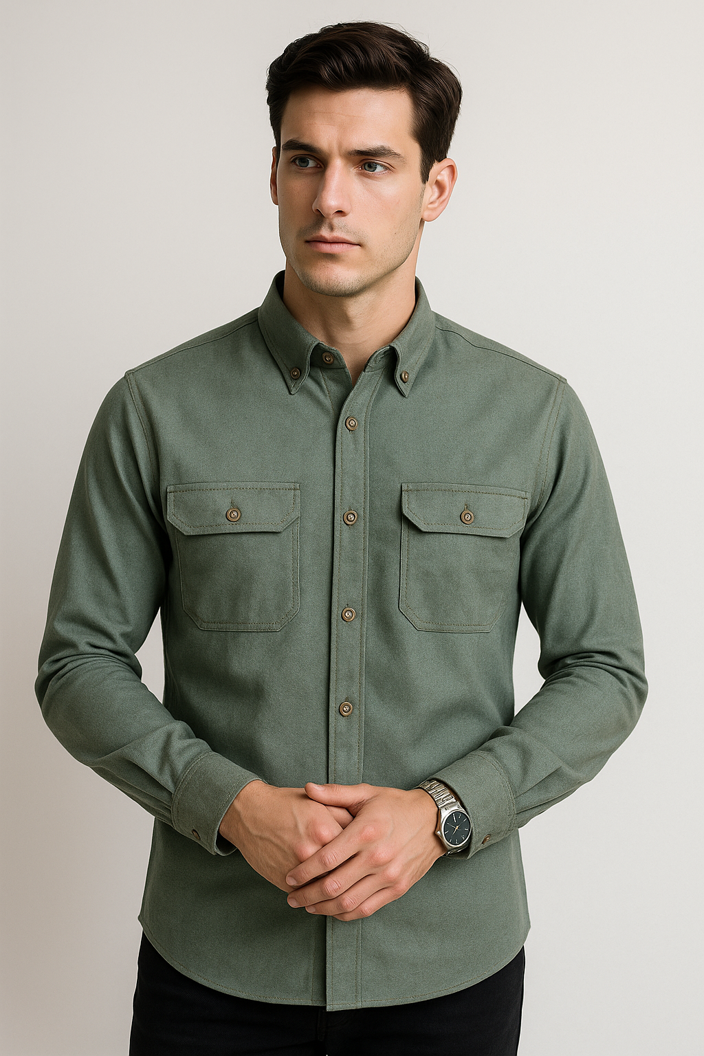 Camisas Para Hombre Relaxed Con Bolsillos B55131 Olivo