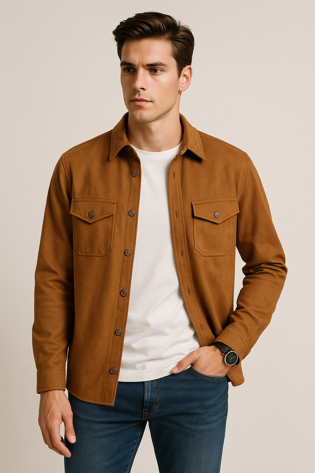 Camisolas Para Hombre Suede Tipo Gamuza B55331 Camel