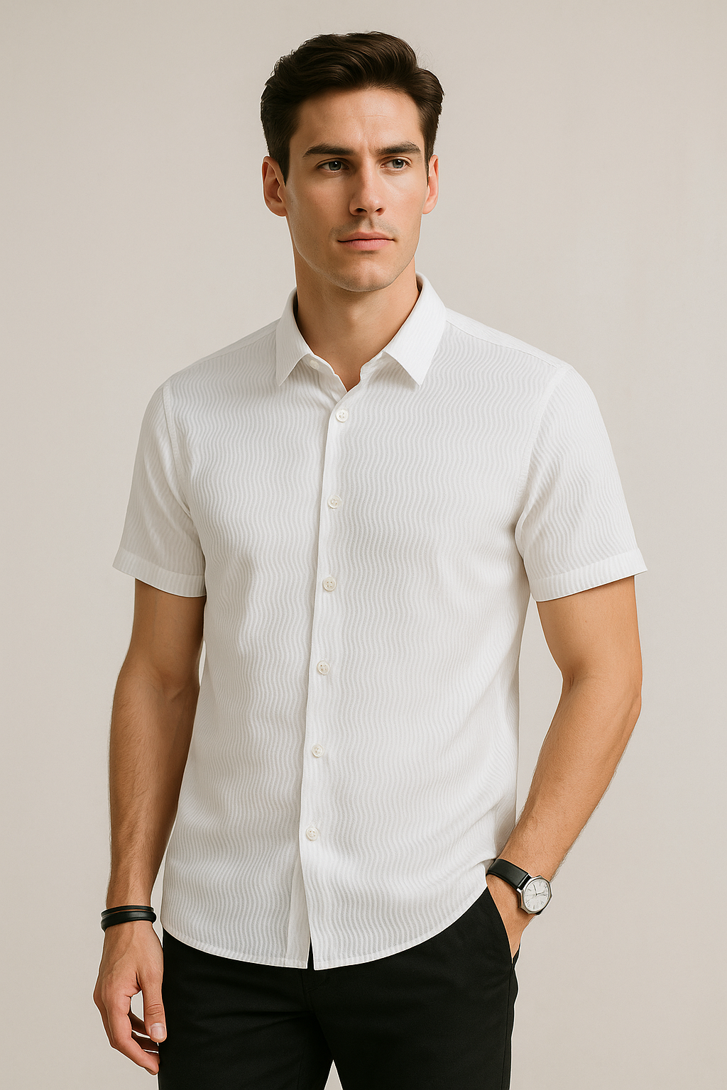 Camisas Para Hombre Jacquard Soft Touch B55362 Blanco