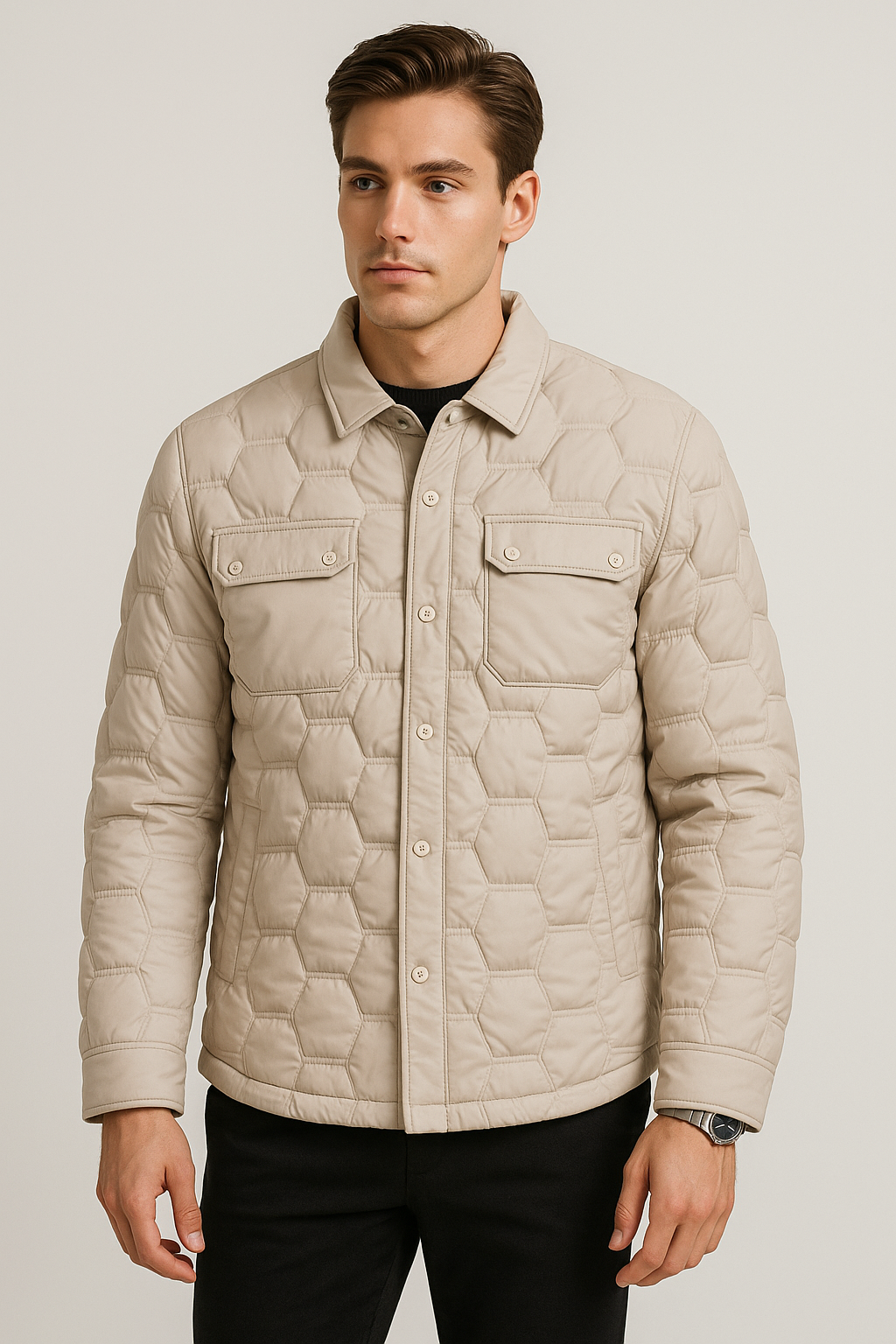Chamarras Para Hombre Clásica De Invierno Estilo Acolchado D45302 Blanco