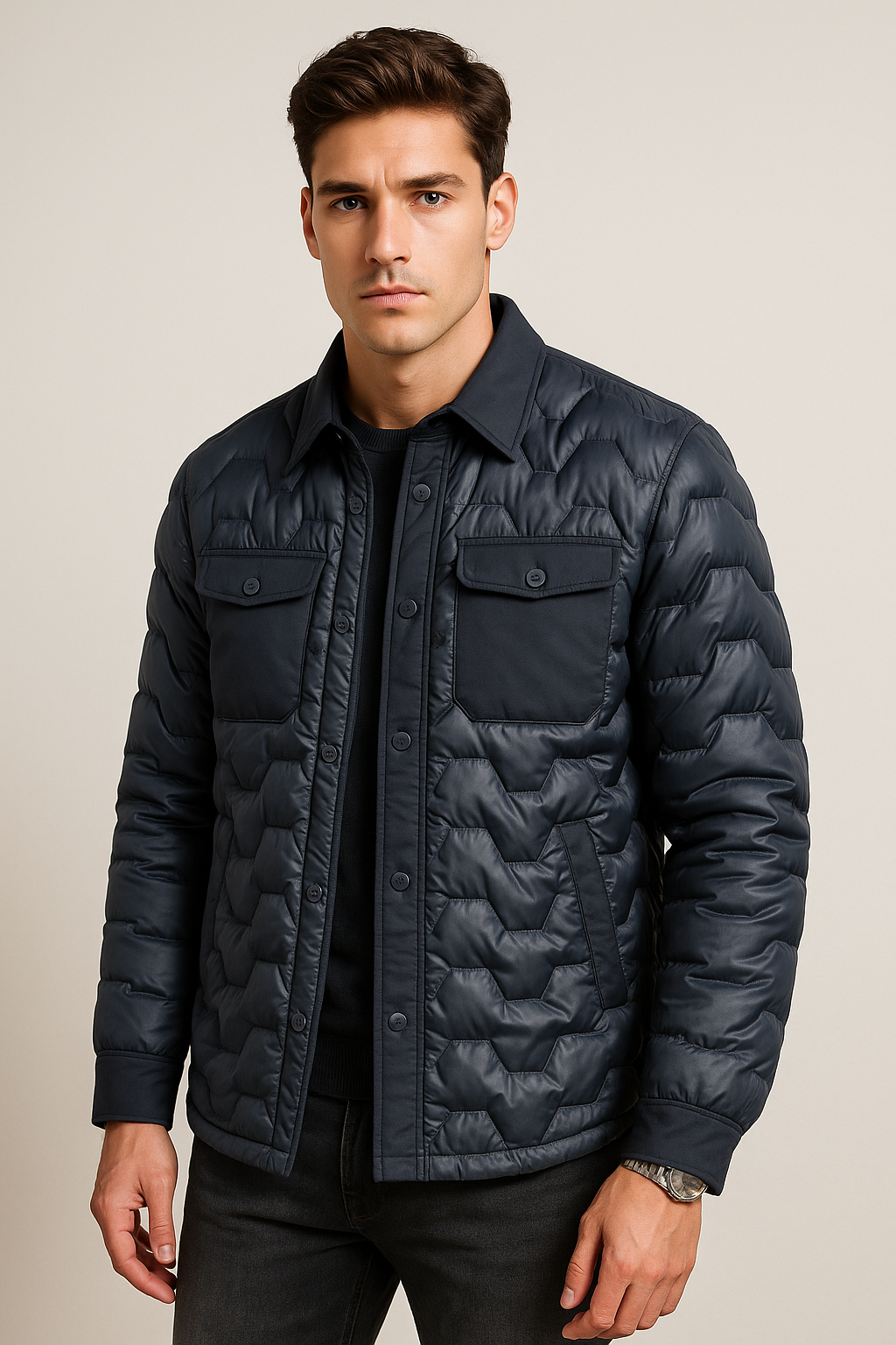 Chamarras Para Hombre Clásica De Invierno Estilo Acolchado D45302 Marino