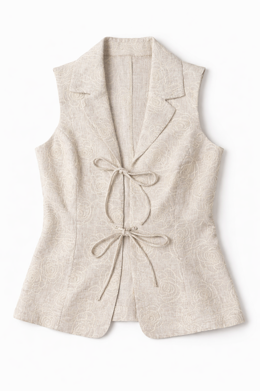 Chalecos Para Mujer Midi Bordado Lino R61104 Natural/Beige