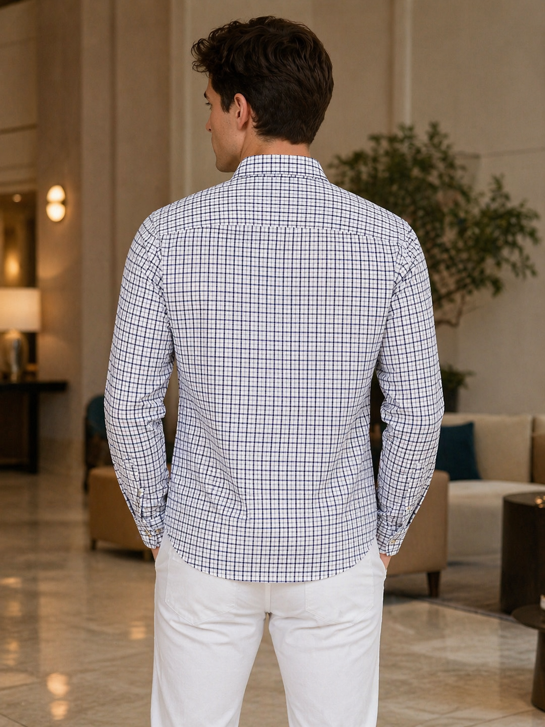 Camisas Para Hombre Manga Larga Cuadros Multicolor B61105 Olivo