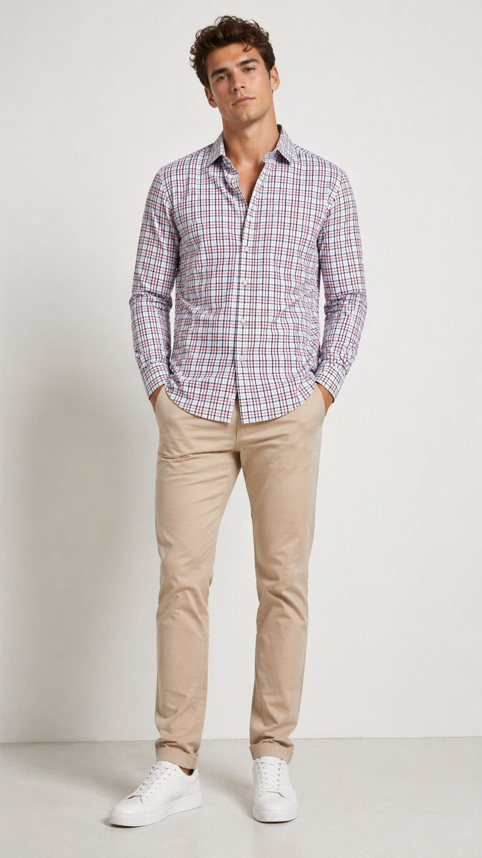 Camisas Para Hombre Manga Larga Cuadros Multicolor B61105 Azul