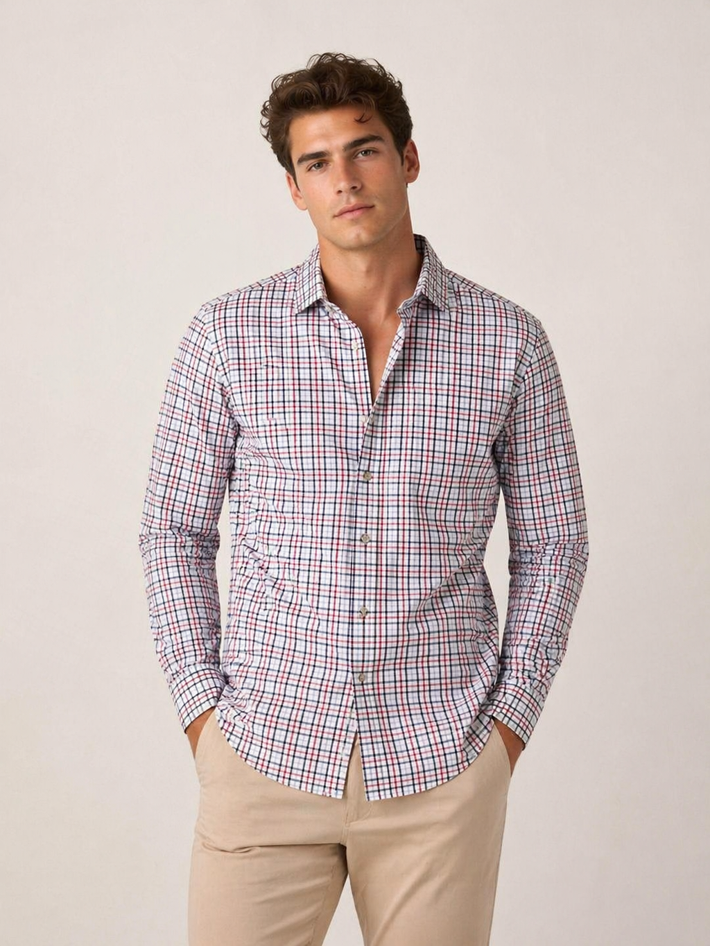 Camisas Para Hombre Manga Larga Cuadros Multicolor B61105 Azul