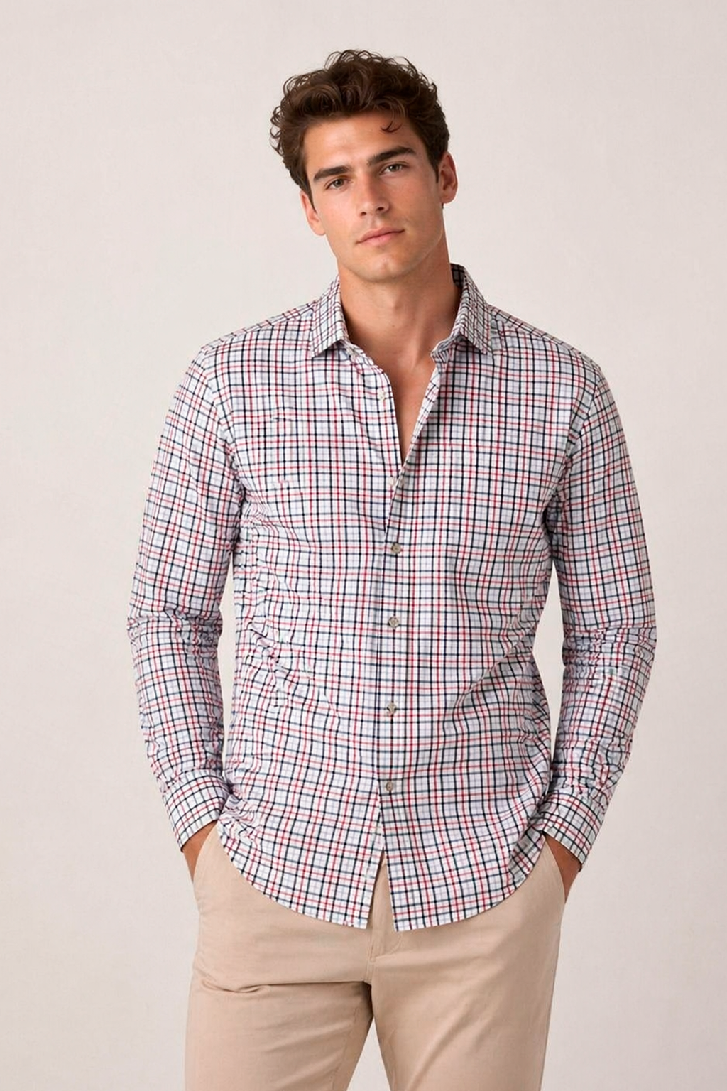 Camisas Para Hombre Manga Larga Cuadros Multicolor B61105 Azul