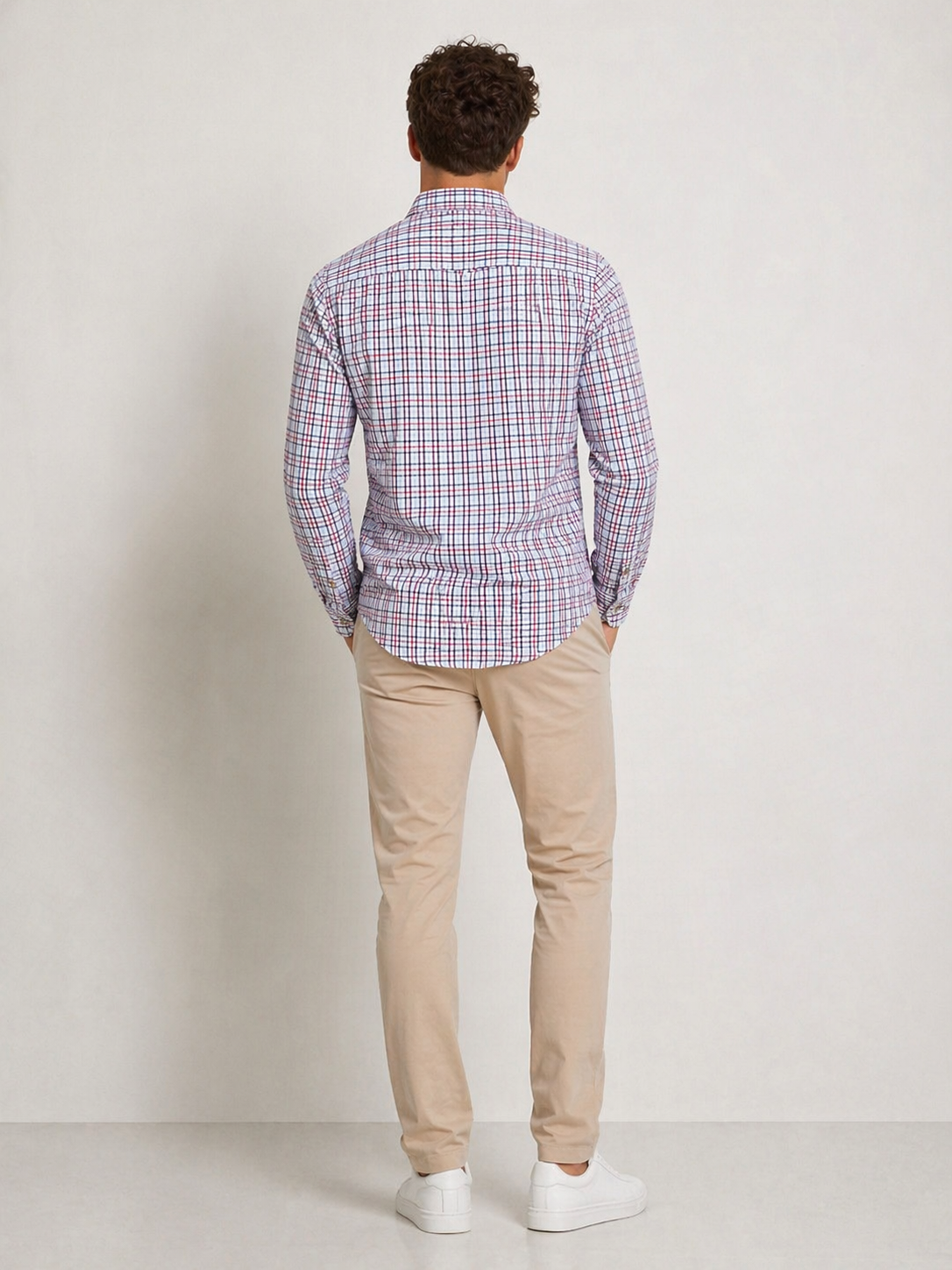 Camisas Para Hombre Manga Larga Cuadros Multicolor B61105 Azul