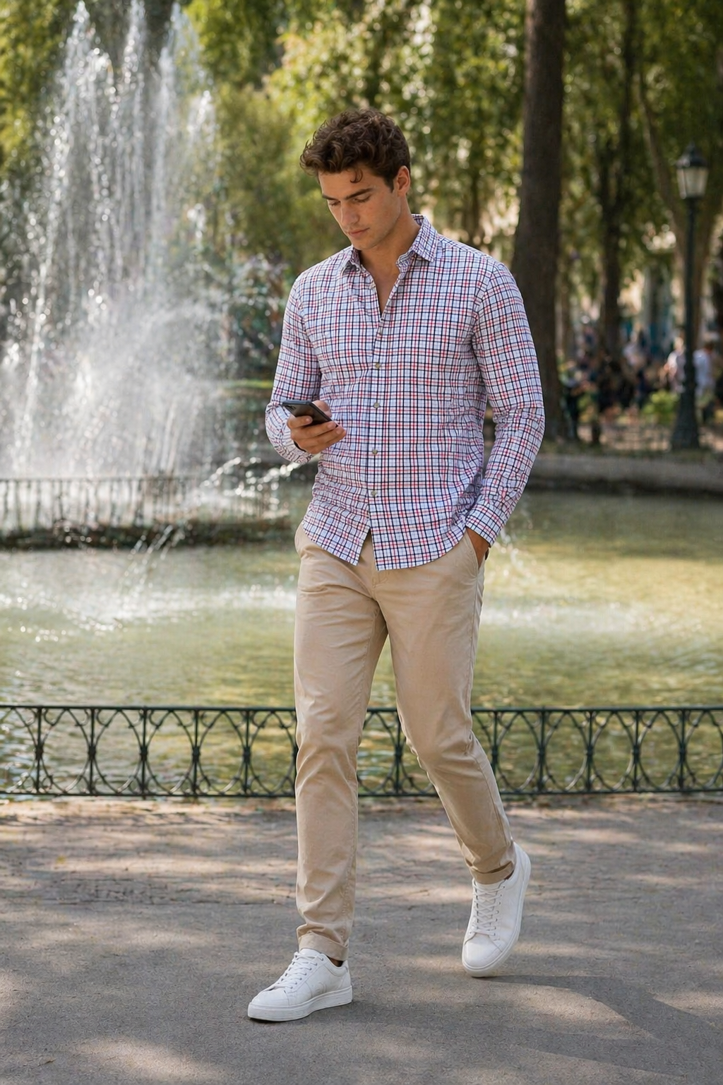 Camisas Para Hombre Manga Larga Cuadros Multicolor B61105 Azul