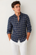 Camisas Para Hombre Manga Larga Cuadros Multicolor B61106 Marino