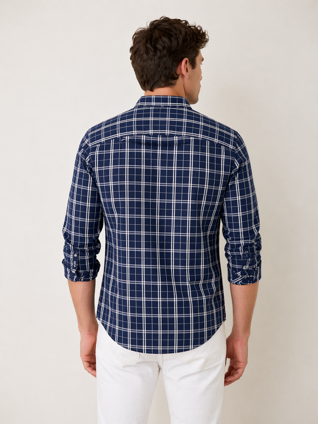 Camisas Para Hombre Manga Larga Cuadros Multicolor B61106 Marino