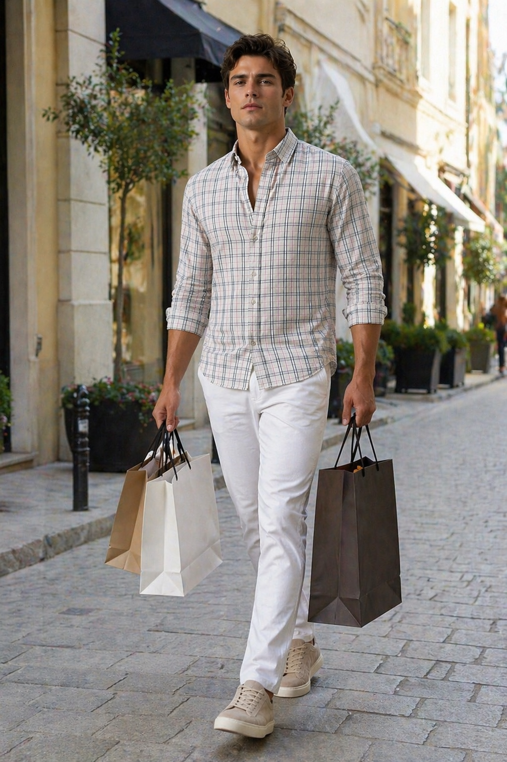 Camisas Para Hombre Manga Larga Cuadros Multicolor B61106 Kaki