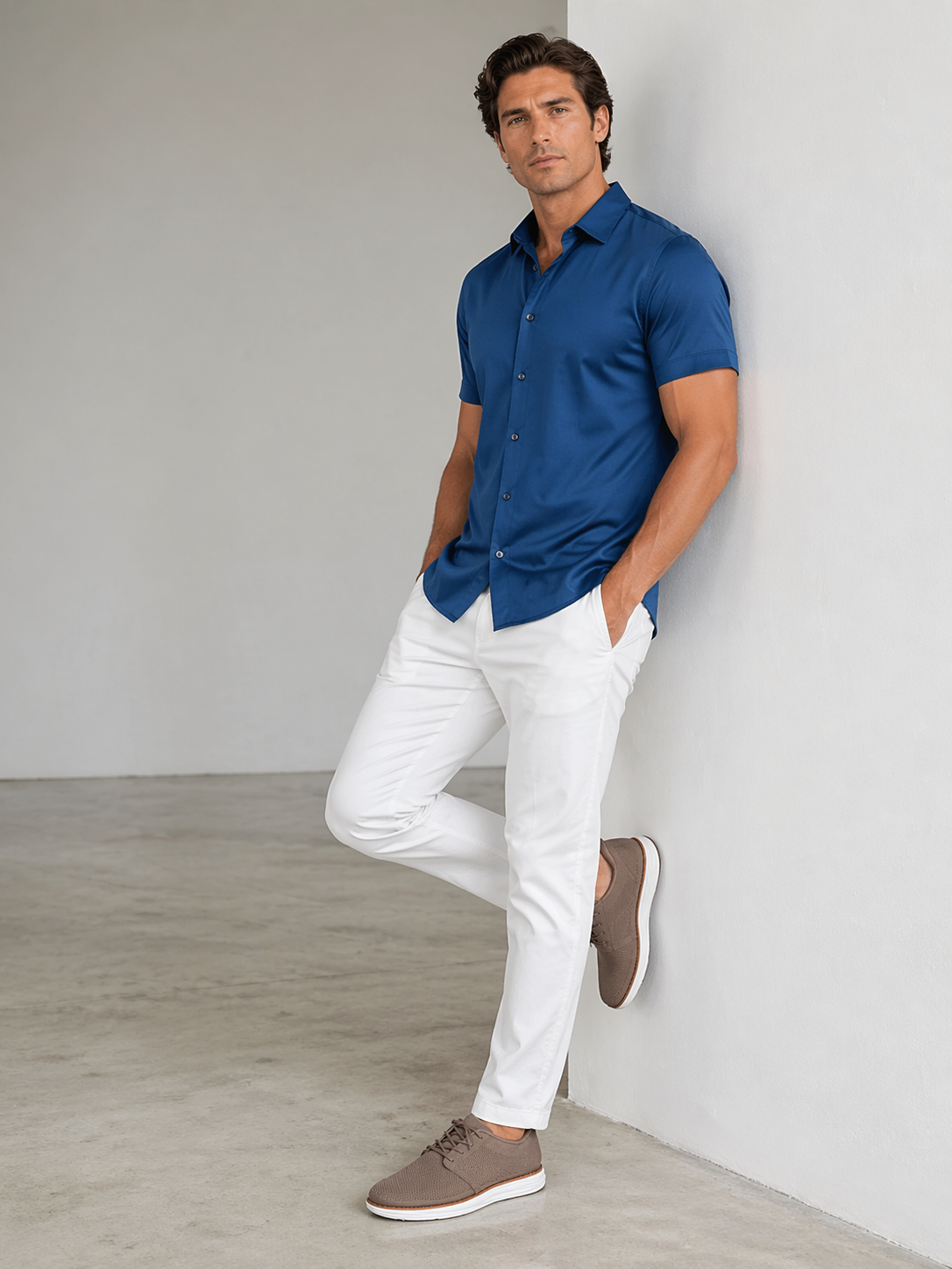 Camisas Para Hombre Manga Corta Spandex Bambú B61352 Indigo