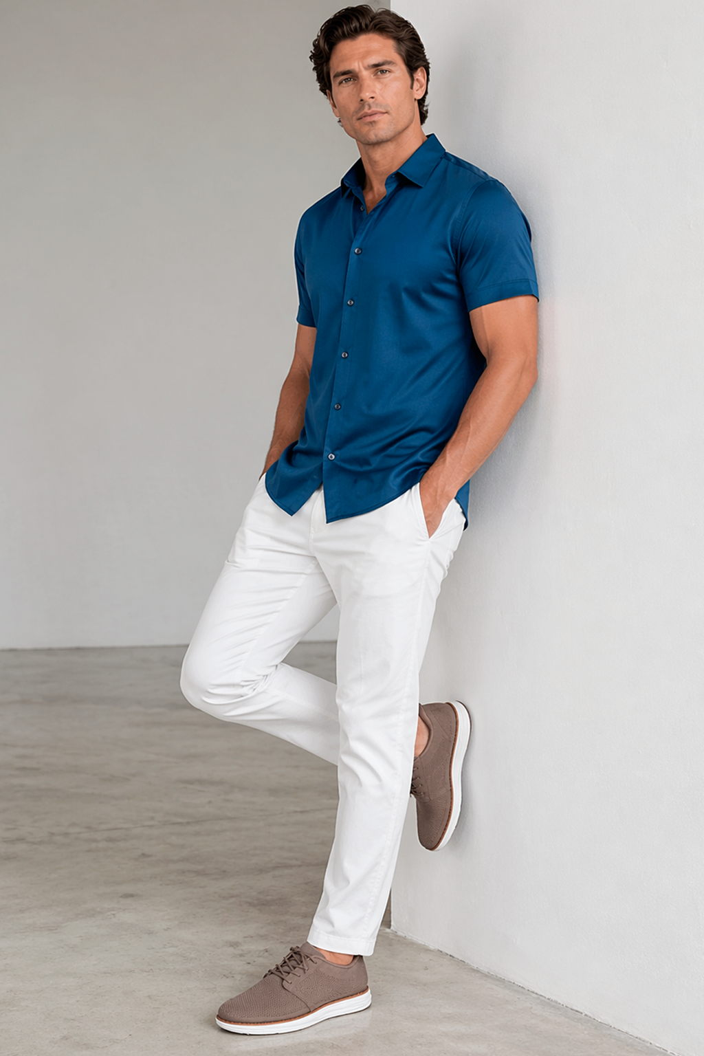 Camisas Para Hombre Manga Corta Spandex Bambú B61352 Indigo – BOBOIS