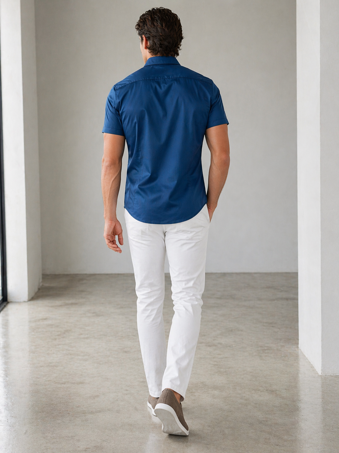 Camisas Para Hombre Manga Corta Spandex Bambú B61352 Indigo