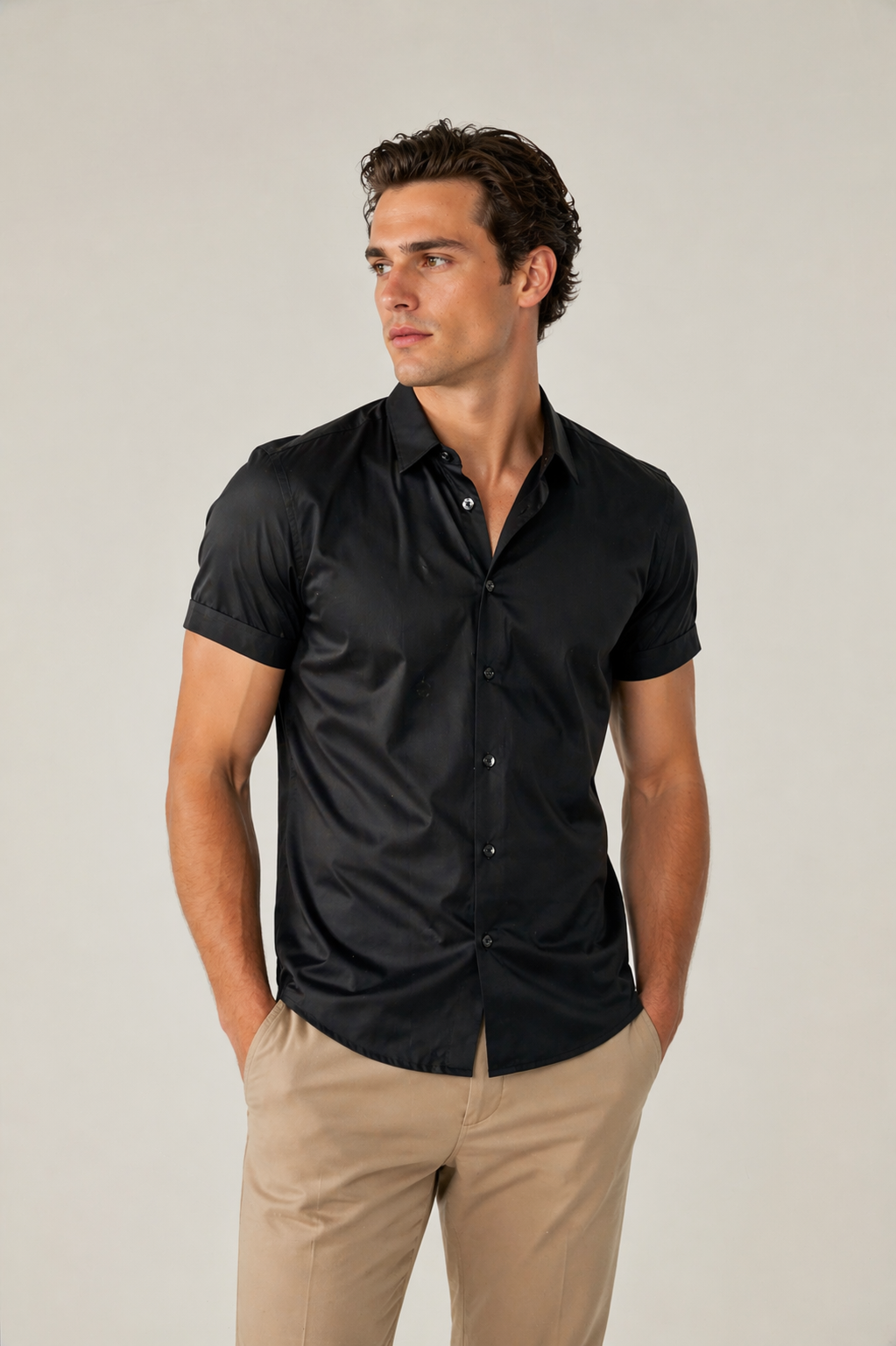 Camisas Para Hombre Manga Corta Spandex Bambú B61352 Negro