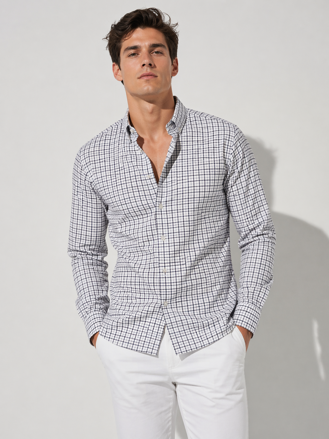 Camisas Para Hombre Manga Larga Cuadros Multicolor B61105 Olivo