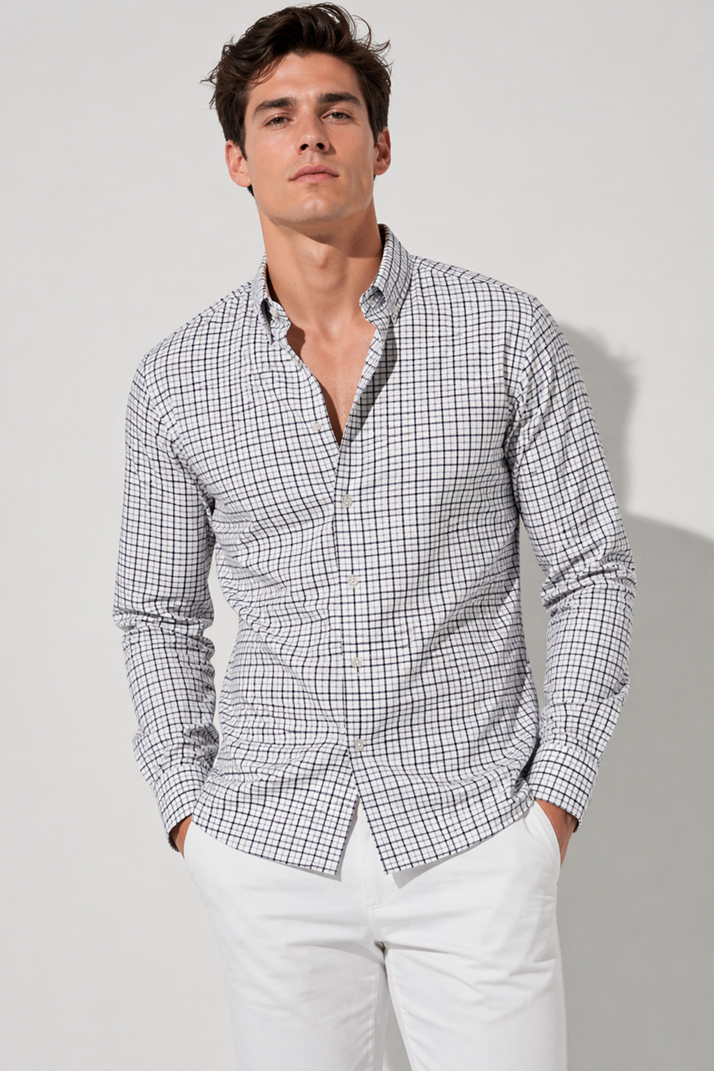 Camisas Para Hombre Manga Larga Cuadros Multicolor B61105 Olivo