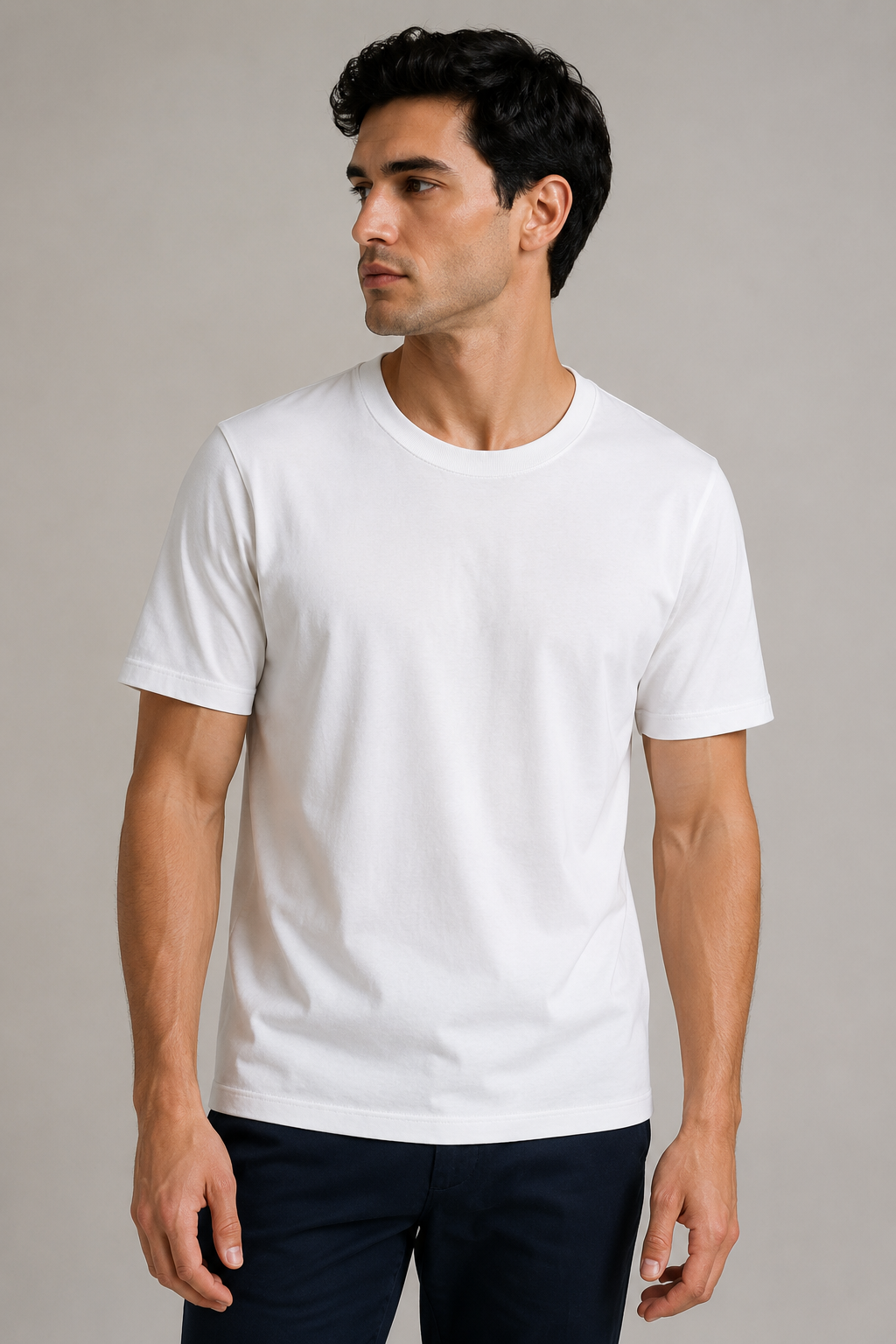 Playeras Para Hombre Básica De Cuello Redondo De Algodón A65401 Blanco