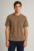 Playeras Para Hombre De Tejido Texturizado Con Bolsillo Frontal A65402 Café