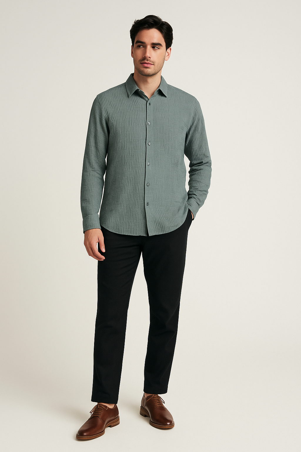 Camisas Para Hombre Jacquard Manga Larga B55326 Gris