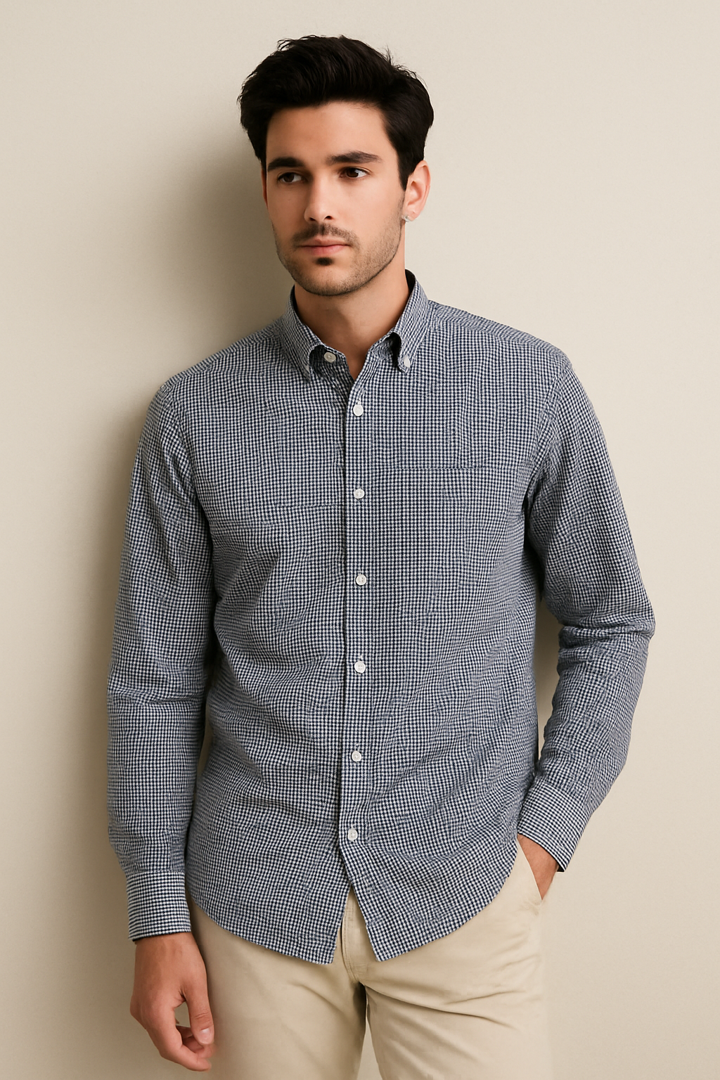 Camisas Para Hombre Cuadros Clásica Con Bolsillo B55202 Azul