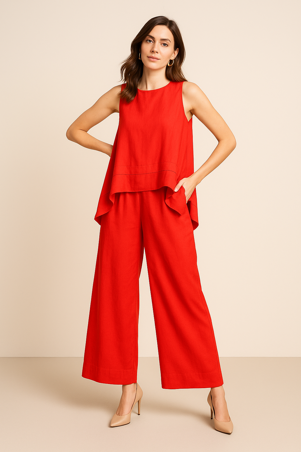 Blusas Para Mujer Bluson Tipo Lino Con Olanes N51146 Rojo