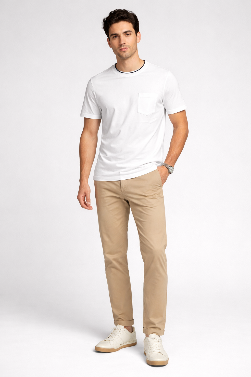 Playera para Hombre Cuello Redondo de Algodón Stretch A61402 Blanco