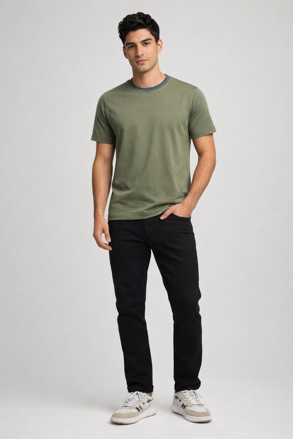 Playera para Hombre Cuello Redondo Stretch Antiarrugas A61403 Olivo