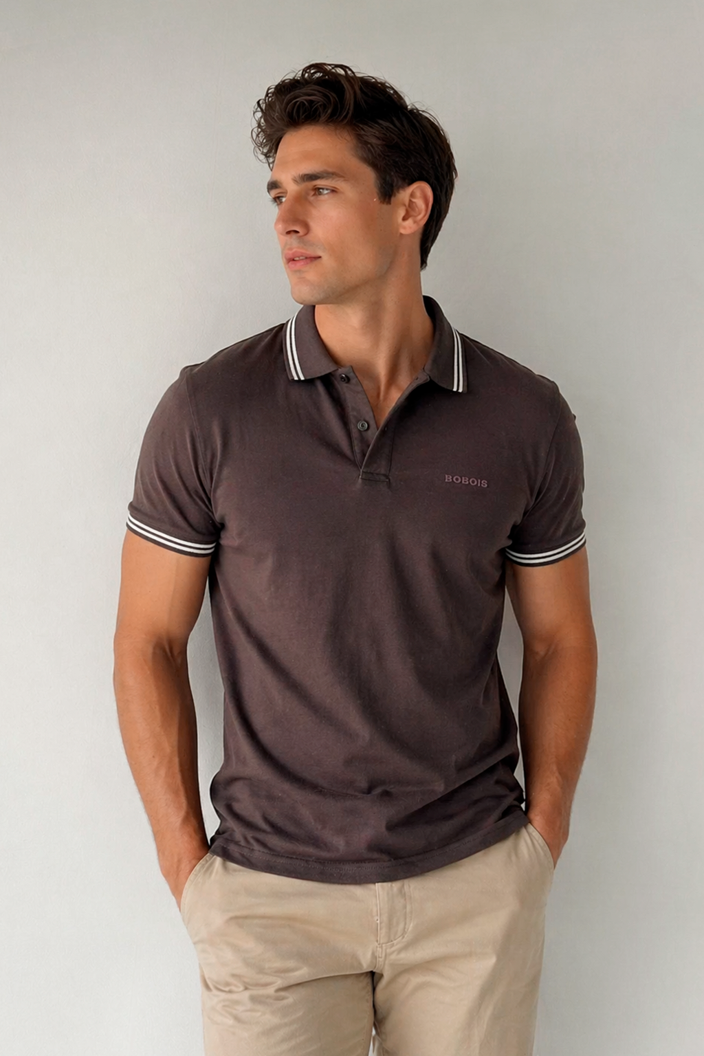 Playeras Polo Para Hombre Básica con Rayas APOLRS Chocolate