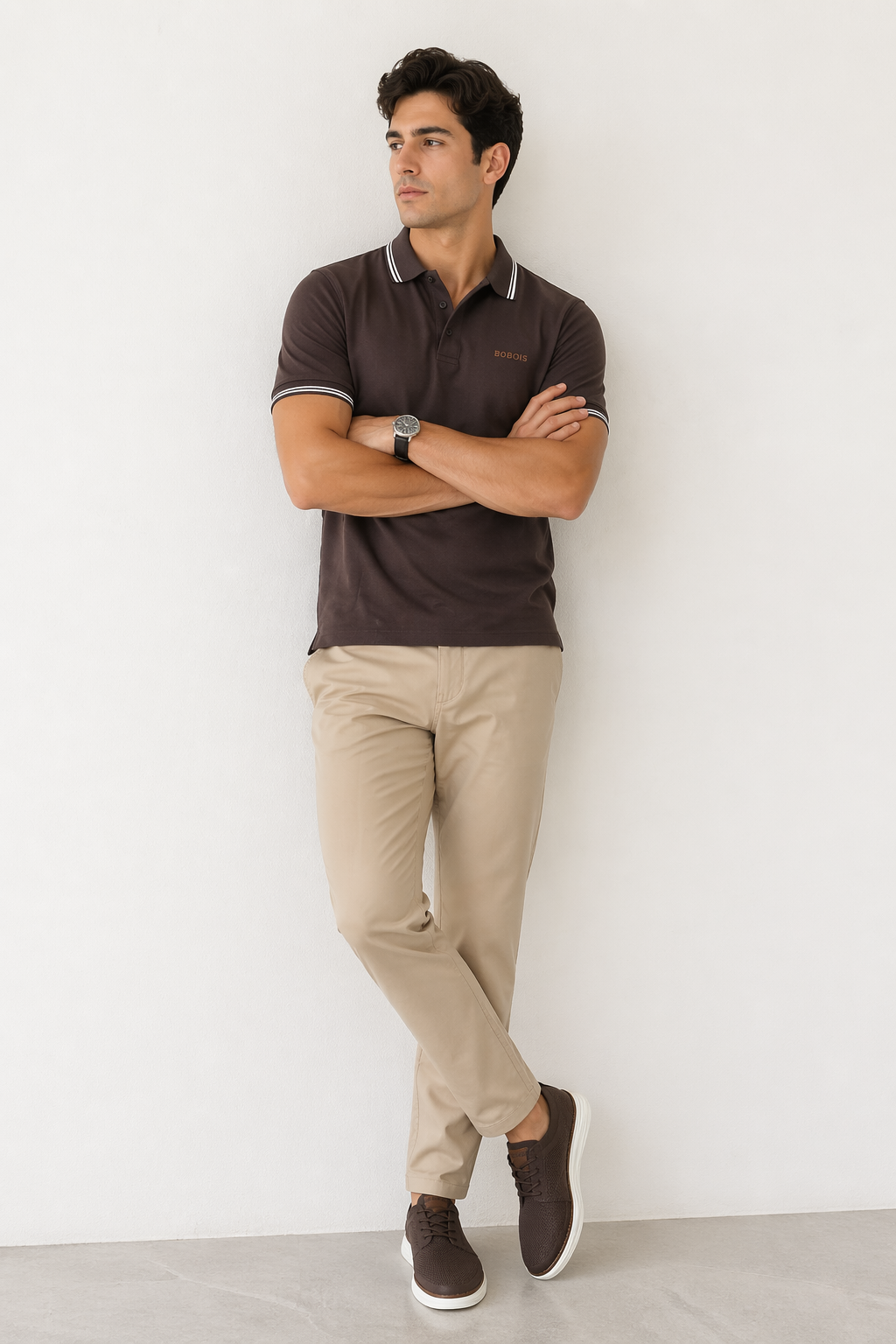 Playeras Polo Para Hombre Básica con Rayas APOLRS Chocolate