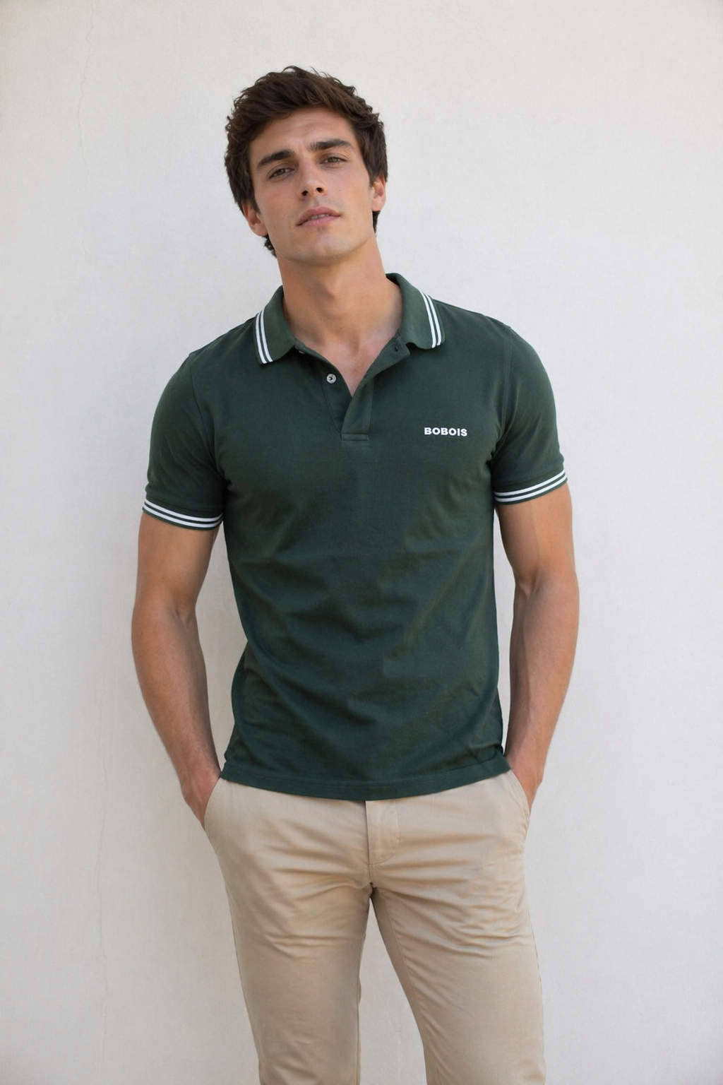 Playeras Polo Para Hombre Básica con Rayas APOLRS Militar