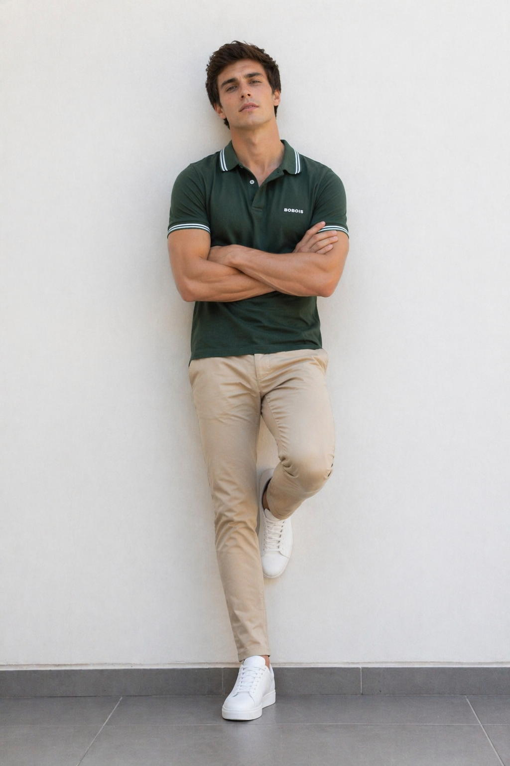 Playeras Polo Para Hombre Básica con Rayas APOLRS Militar
