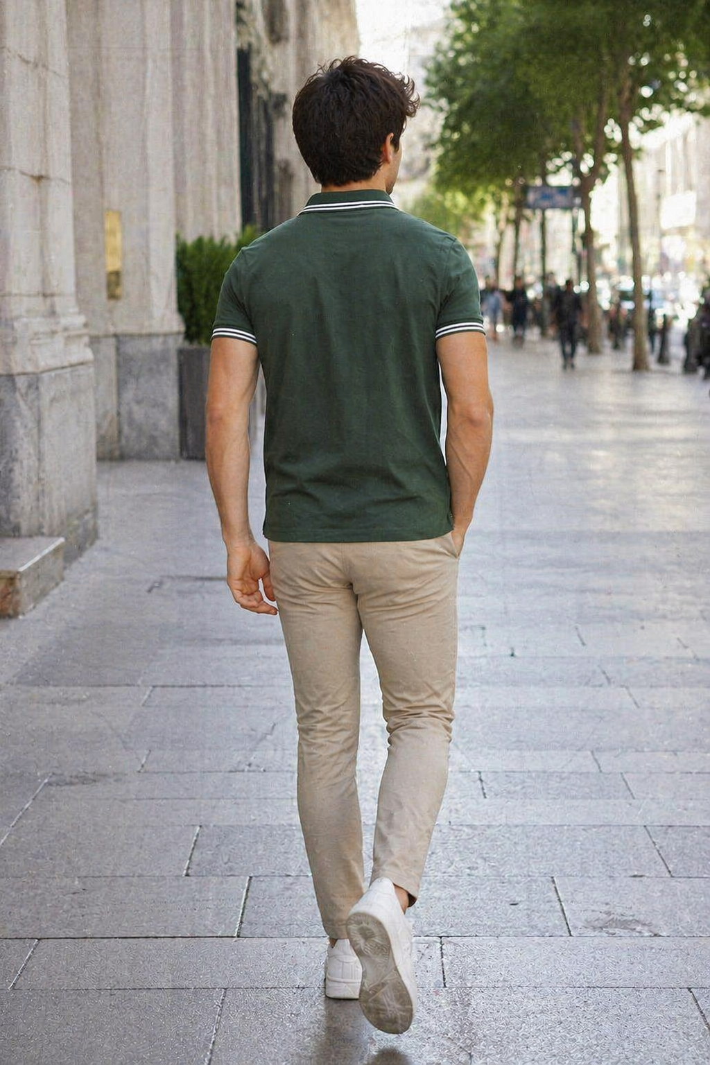 Playeras Polo Para Hombre Básica con Rayas APOLRS Militar