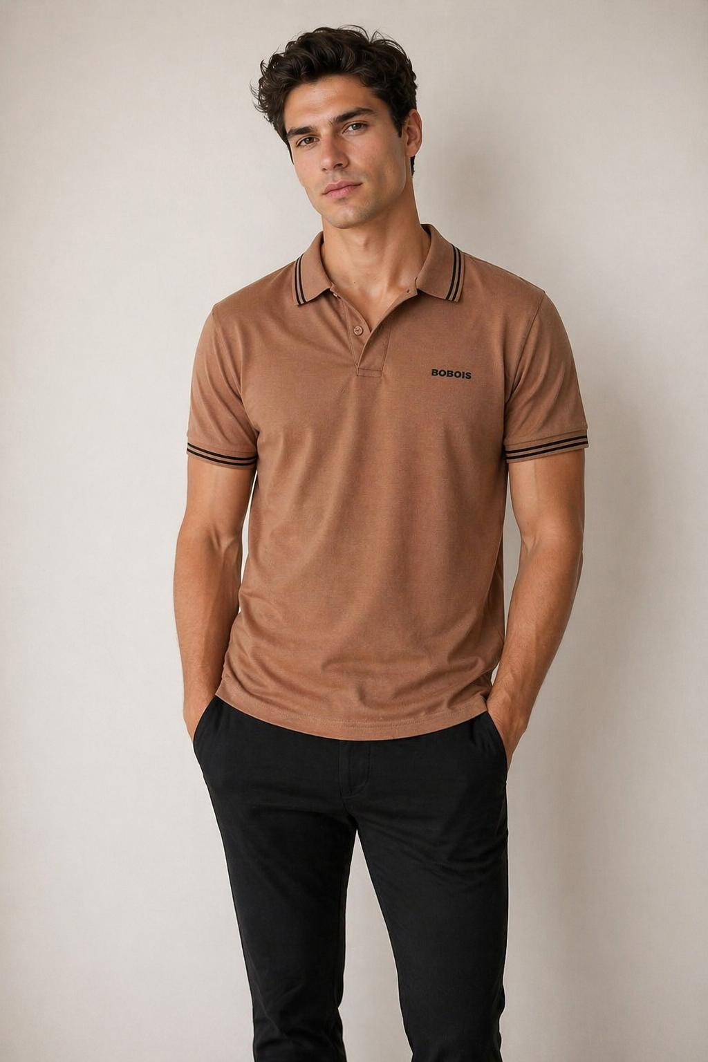 Playeras Polo Para Hombre Básica con Rayas APOLRS Cocoa