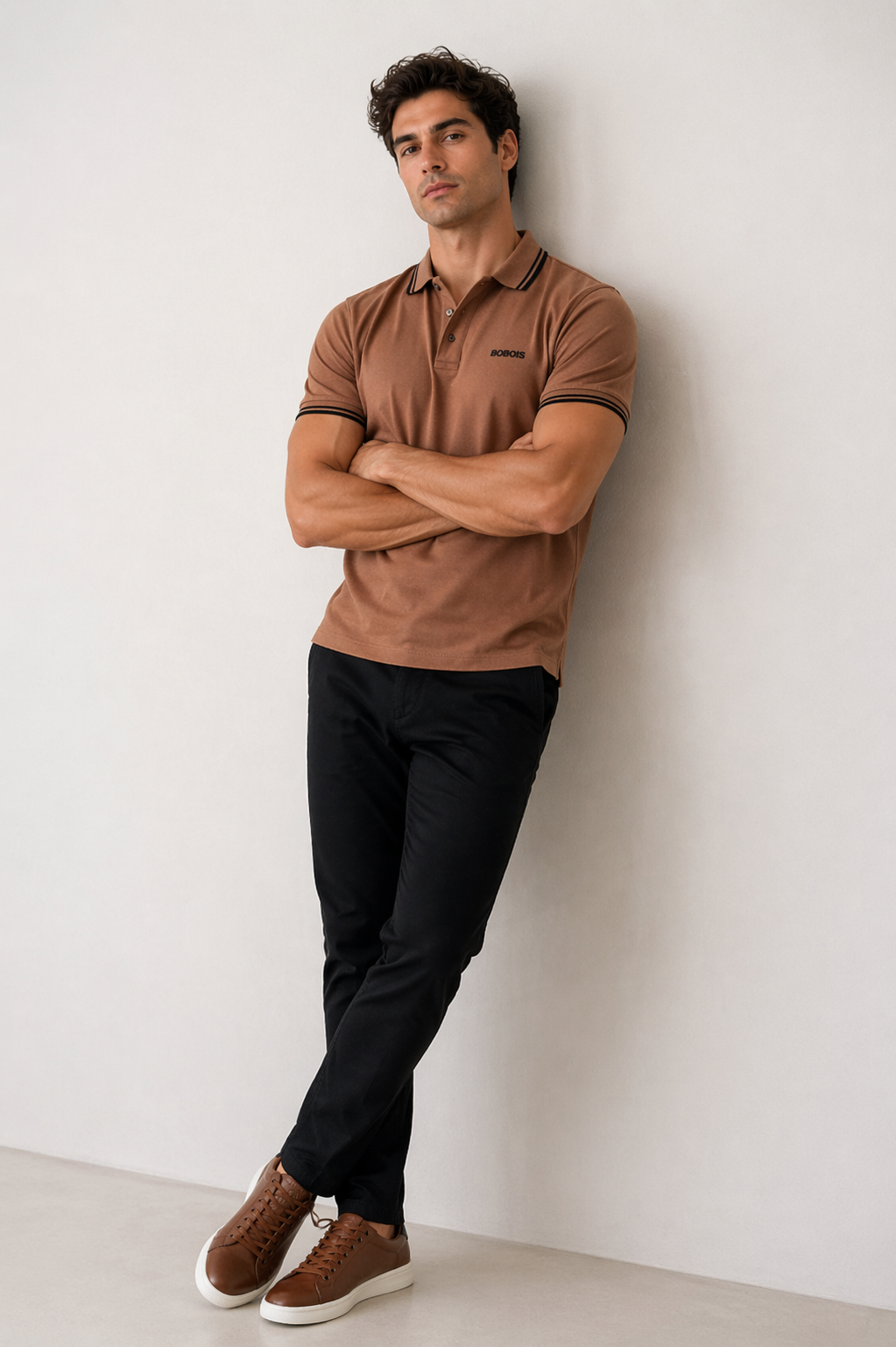 Playeras Polo Para Hombre Básica con Rayas APOLRS Cocoa