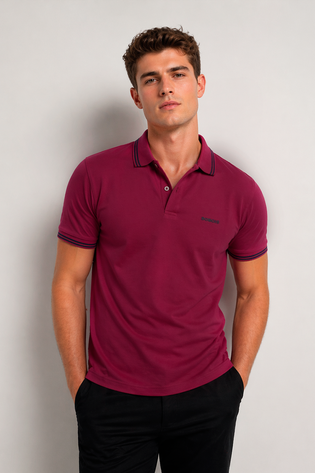 Playeras Polo Para Hombre Básica con Rayas APOLRS Vino
