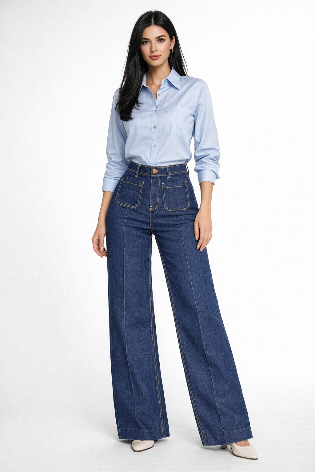 Jeans Para Mujer Corte Recto Con Pespunte V61100 Unico