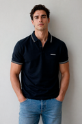 Playeras Polo Para Hombre Básica con Rayas APOLRS Negro