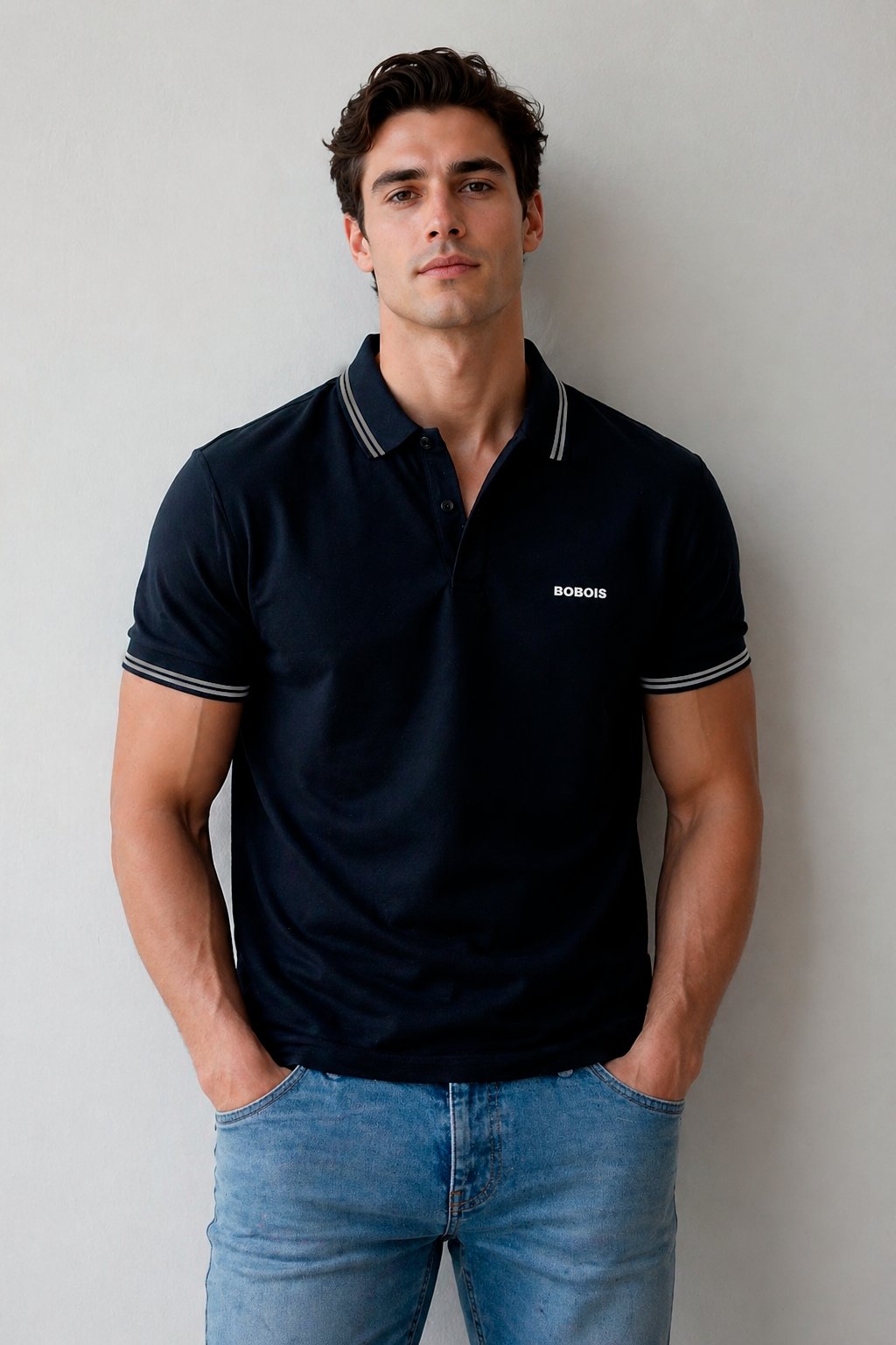 Playeras Polo Para Hombre Básica con Rayas APOLRS Negro
