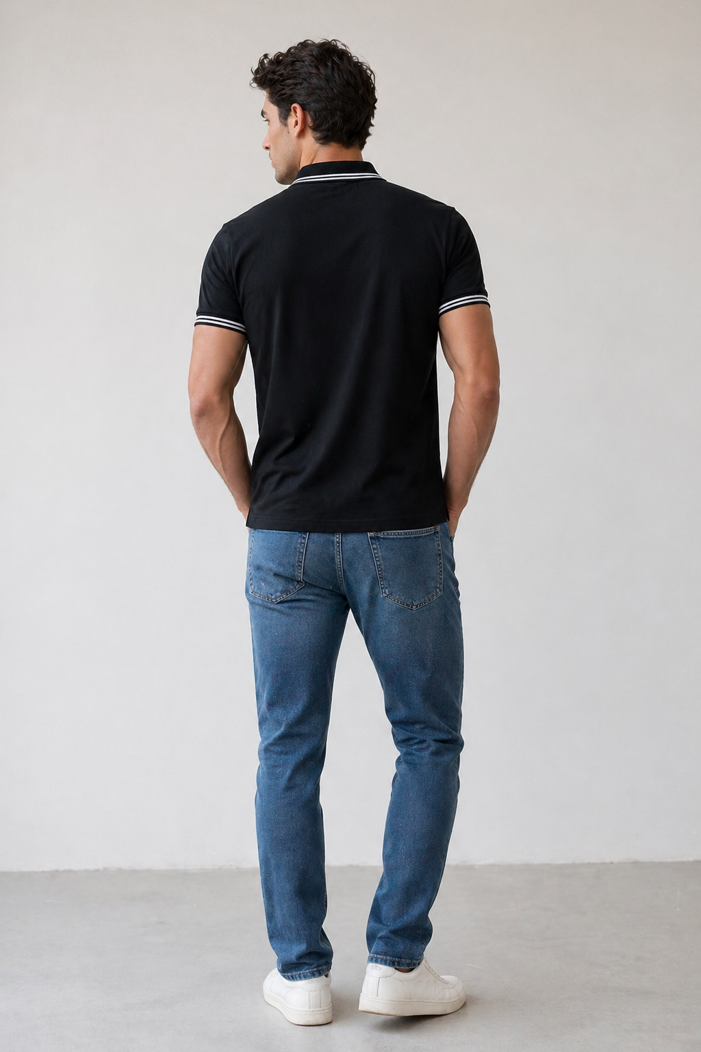 Playeras Polo Para Hombre Básica con Rayas APOLRS Negro