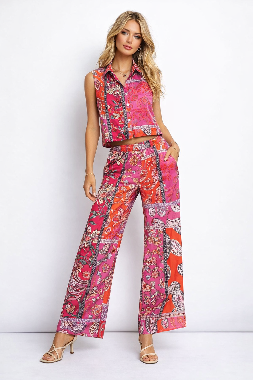 Blusas Para Mujer Corta Camisera Floreada N61101 Rosa