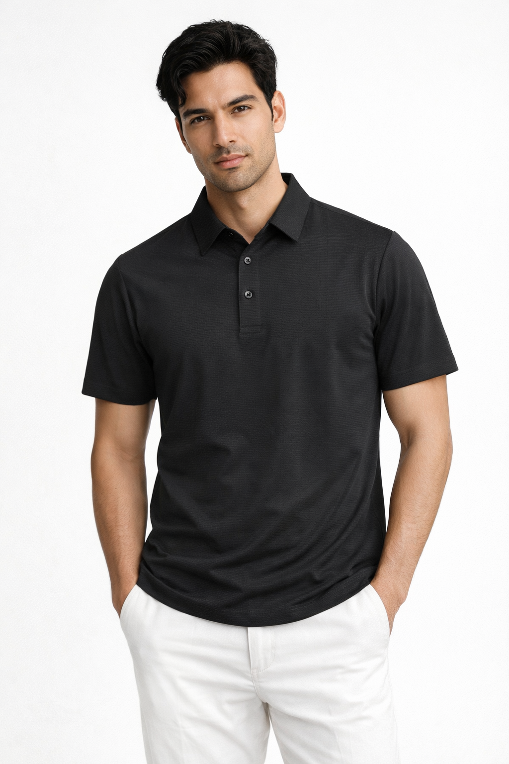 Playera Polo para Hombre Jacquard Super Stretch A61417 Negro