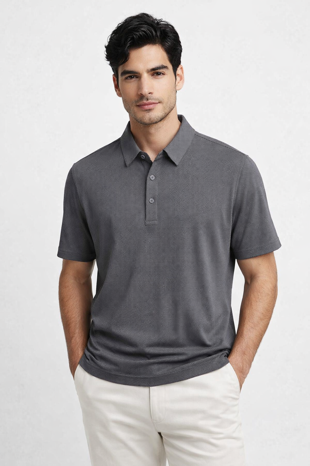 Playera Polo para Hombre Jacquard Super Stretch A61417 Gris